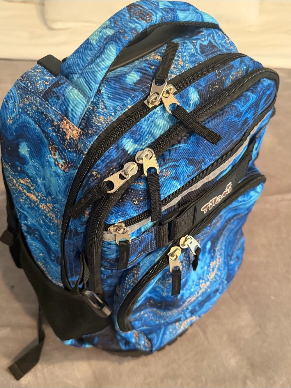 Kids Rolling Backpack Trolley in Blue Marble by